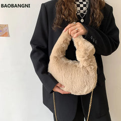 Soft Plush Faux Fur Tote w/ Chain Handle Women's Handbag