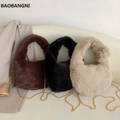 Soft Plush Faux Fur Tote w/ Chain Handle Women's Handbag