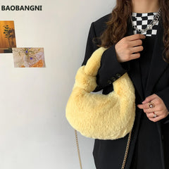 Soft Plush Faux Fur Tote w/ Chain Handle Women's Handbag