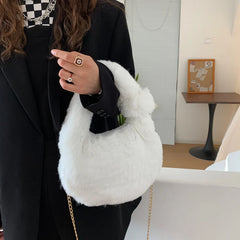 Soft Plush Faux Fur Tote w/ Chain Handle Women's Handbag