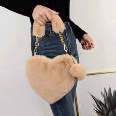 Heart Shaped Shoulder Bag Winter Plush Love Messenger Clutch Purse