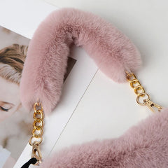 Faux Fur Winter Women Handbag Plush Heart Shaped Shoulder Bag