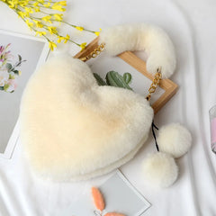 Faux Fur Heart Shaped Shoulder Bag