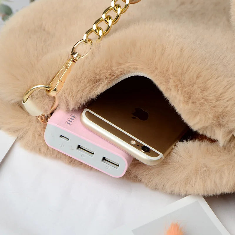 Faux Fur Heart Shaped Shoulder Bag