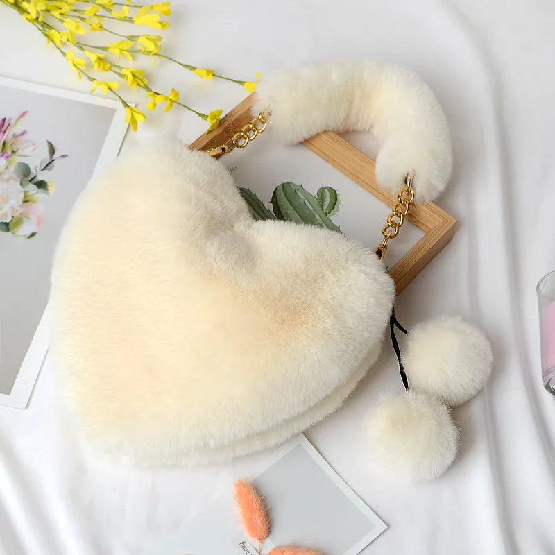 Faux Fur Heart Shaped Shoulder Bag