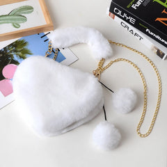 Faux Fur Heart Shaped Shoulder Bag Women Handbag
