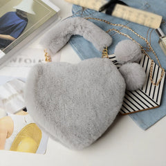 Faux Fur Winter Women Handbags Plush Heart Shaped Shoulder Bag Female Purse