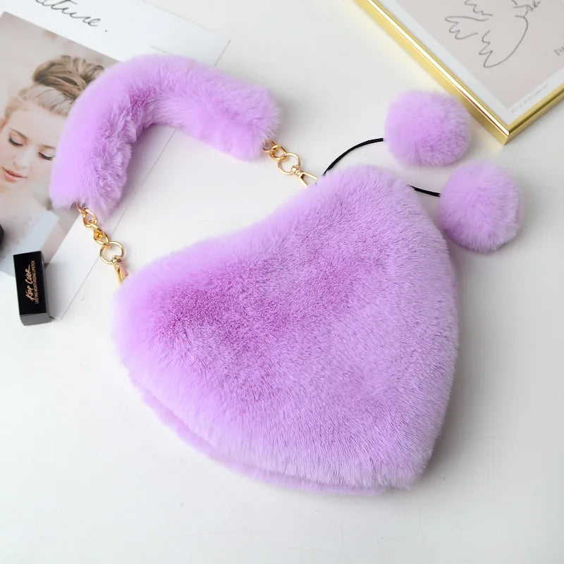 Faux Fur Women Messenger Bags Soft Plush Handbags Female Chain Shoulder