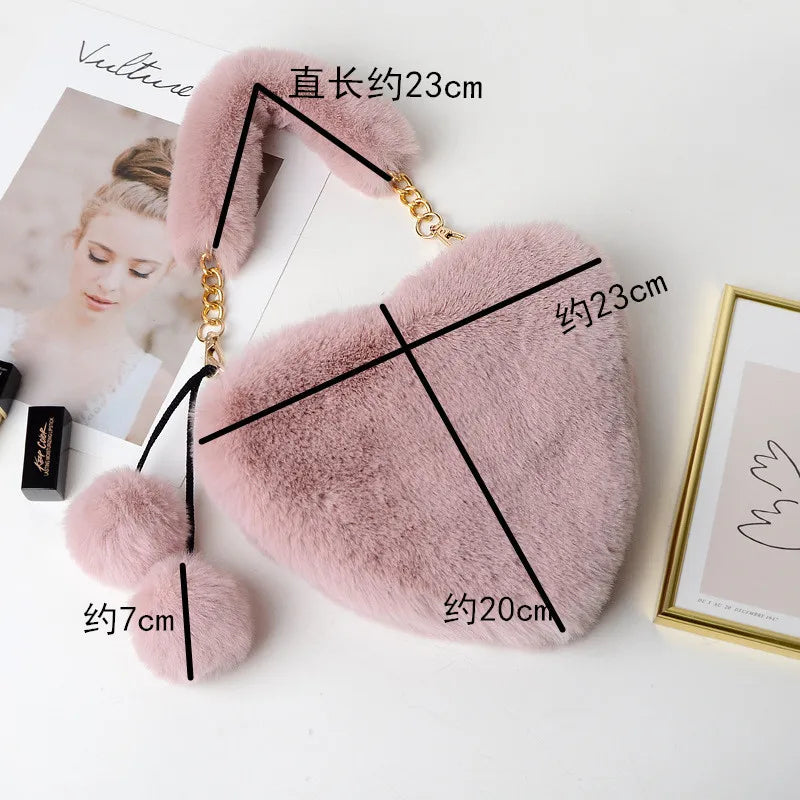 Faux Fur Women Messenger Bags Soft Plush Handbags Female Chain Shoulder