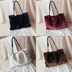 Faux Fur Women Shoulder Bag Casual Plush Lady Tote Handbag Chain Larger Capacity