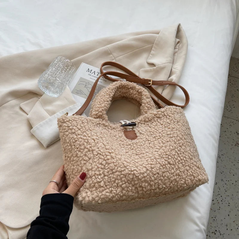 Faux Fur Women's Handbag Warm Plush Tote Bags Female Winter Shoulder Bag