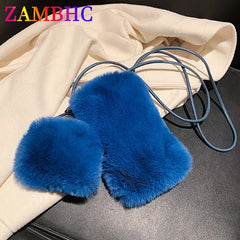 Faux Fur Women's Small Shoulder Messenger Bag Plush Ladies Mini Phone Bag