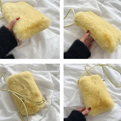 Faux Fur Women's Small Shoulder Messenger Bag Plush Ladies Mini Phone Bag