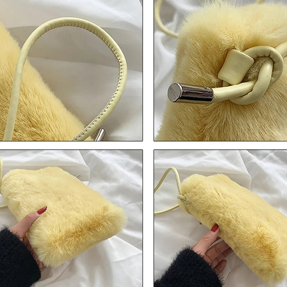 Faux Fur Women's Small Shoulder Messenger Bag Plush Ladies Mini Phone Bag