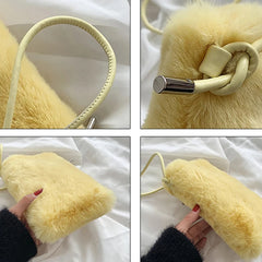 Faux Fur Women's Small Shoulder Messenger Bag Plush Ladies Mini Phone Bag
