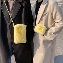Faux Fur Women's Small Shoulder Messenger Bag Plush Ladies Mini Phone Bag