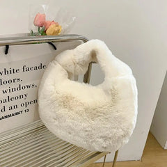 Faux Fur Women's Tote Bag Soft Plush Clutch Handbags Warm Purses Sac