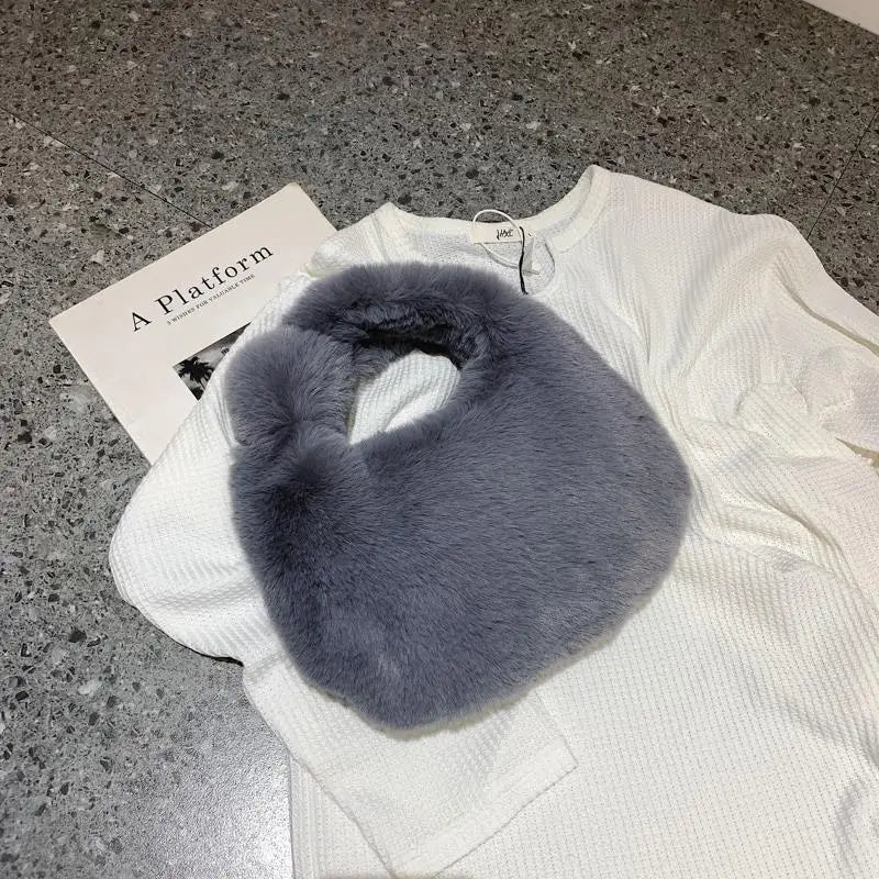 Faux Fur Women's Tote Bag Soft Plush Clutch Handbags Warm Purses Sac