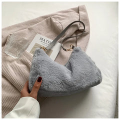 Faux Fur Shoulder Bag Soft Crossbody Winter Solid Handbag