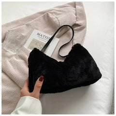 Faux Fur Shoulder Bag Soft Crossbody Winter Solid Handbag