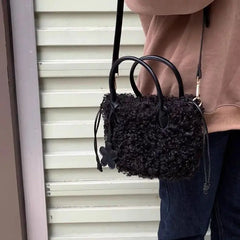 Faux Lamb Wool Mini Tote Bag Winter Plush Girls Small Purse Handbags