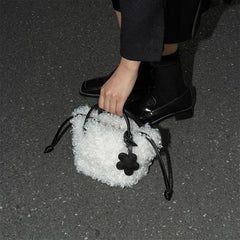 Faux Lamb Wool Mini Tote Bag Winter Plush Girls Small Purse Handbags