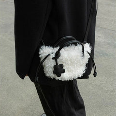Faux Lamb Wool Mini Tote Bag Winter Plush Girls Small Purse Handbags