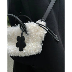 Faux Lamb Wool Mini Tote Bag Winter Plush Girls Small Purse Handbags