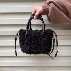 Faux Lamb Wool Mini Tote Bag Winter Plush Girls Small Purse Handbags