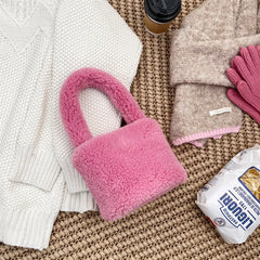 Faux Lamb Wool Top-handle Bag Soft Plush Ladies Fur Shoulder Winter Tote