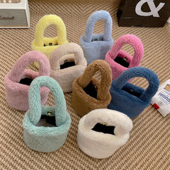 Faux Lamb Wool Top-handle Bag Soft Plush Ladies Fur Shoulder Winter Tote