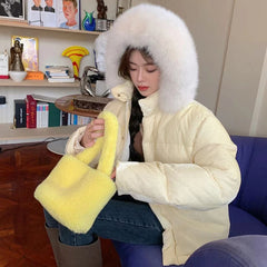Faux Lamb Wool Top-handle Bag Soft Plush Ladies Fur Shoulder Winter Tote