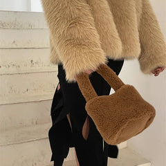 Faux Lamb Wool Top-handle Bag Soft Plush Ladies Fur Shoulder Winter Tote