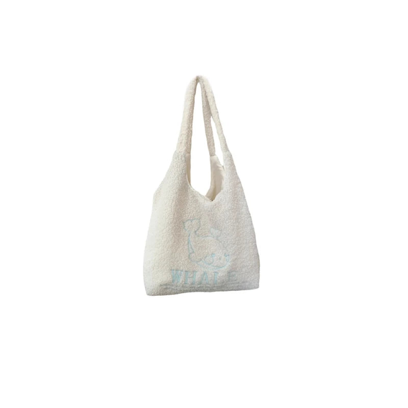Faux Lamb Wool Women's Vest Shoulder Bag Embroidery Female Plush Tote Bags