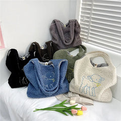 Embroidery Canvas Shoulder Bag Large Capacity Shopping Tote
