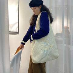 Embroidery Canvas Shoulder Bag Large Capacity Shopping Tote