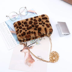 Women's Faux Rabbit Fur Crossbody Bag Leopard Wallet