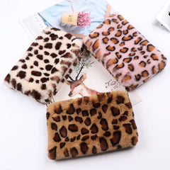 Women's Faux Rabbit Fur Crossbody Bag Leopard Wallet