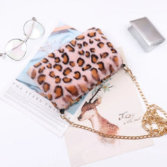 Women's Faux Rabbit Fur Crossbody Bag Leopard Wallet