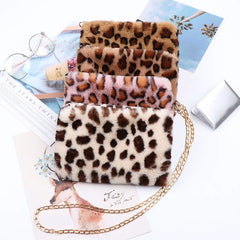 Women's Faux Rabbit Fur Crossbody Bag Leopard Wallet