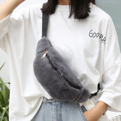 Faux Rabbit Fur Fanny Pack Waist Bag Winter Bum Bag Female Travel Hip Pouch