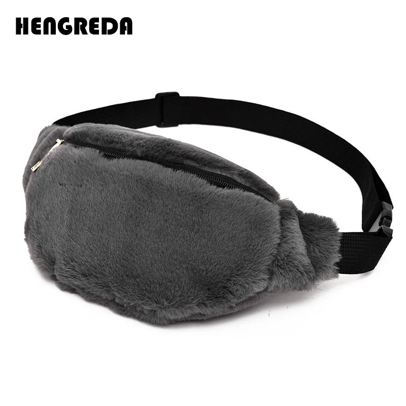 Faux Rabbit Fur Fanny Pack Waist Bag Winter Bum Bag Female Travel Hip Pouch