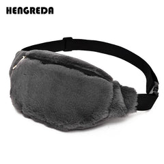 Faux Rabbit Fur Fanny Pack Waist Bag Winter Bum Bag Female Travel Hip Pouch