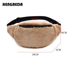 Faux Rabbit Fur Fanny Pack Waist Bag Winter Bum Bag Female Travel Hip Pouch