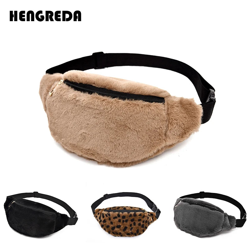 Faux Rabbit Fur Fanny Pack Waist Bag Winter Bum Bag Female Travel Hip Pouch