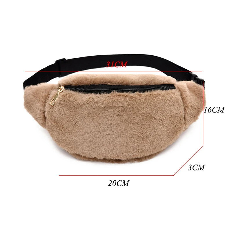 Faux Rabbit Fur Fanny Pack Waist Bag Men Women Travel Plush Hip Bag