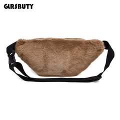 Faux Rabbit Fur Fanny Pack Waist Bag Men Women Travel Plush Hip Bag