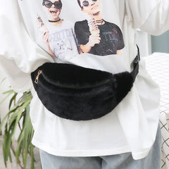 Faux Rabbit Fur Fanny Pack Waist Bag Men Women Travel Plush Hip Bag