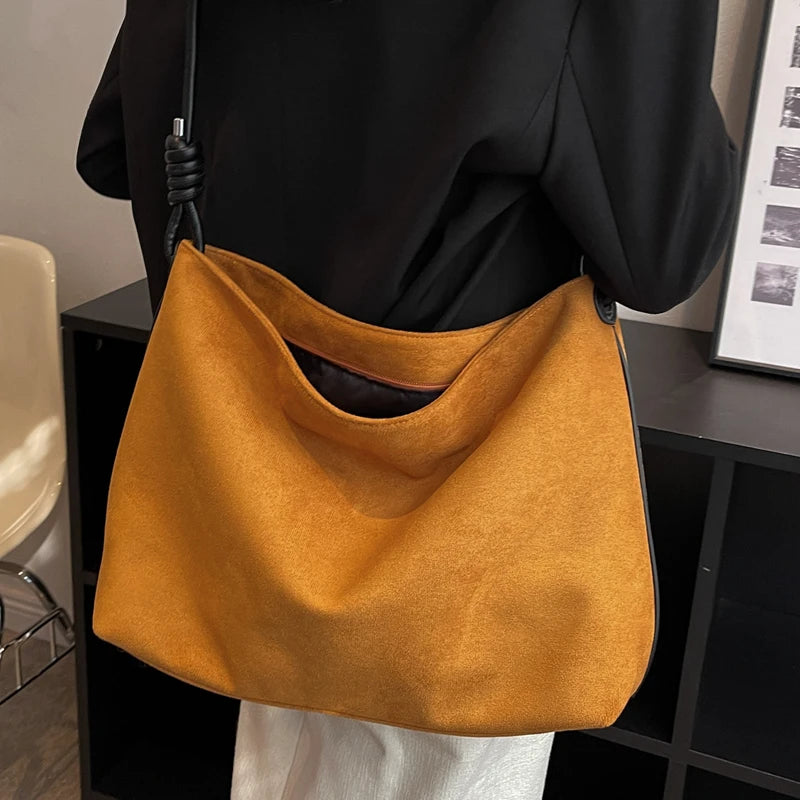 Large Faux Suede Crossbody Bag for Women Handbag Purse