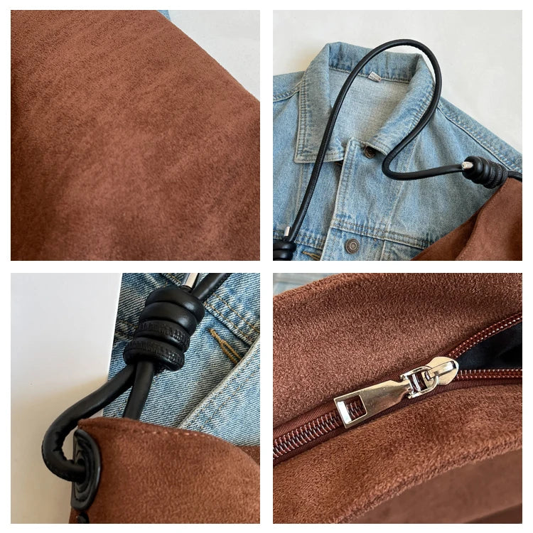 Large Faux Suede Crossbody Bag for Women Handbag Purse